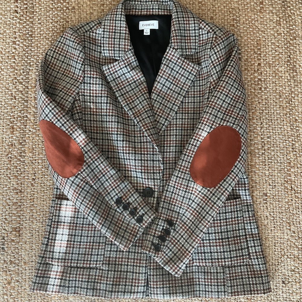 Evereve wool blend plaid Bowden small sued elbow blazer - Picture 5 of 16
